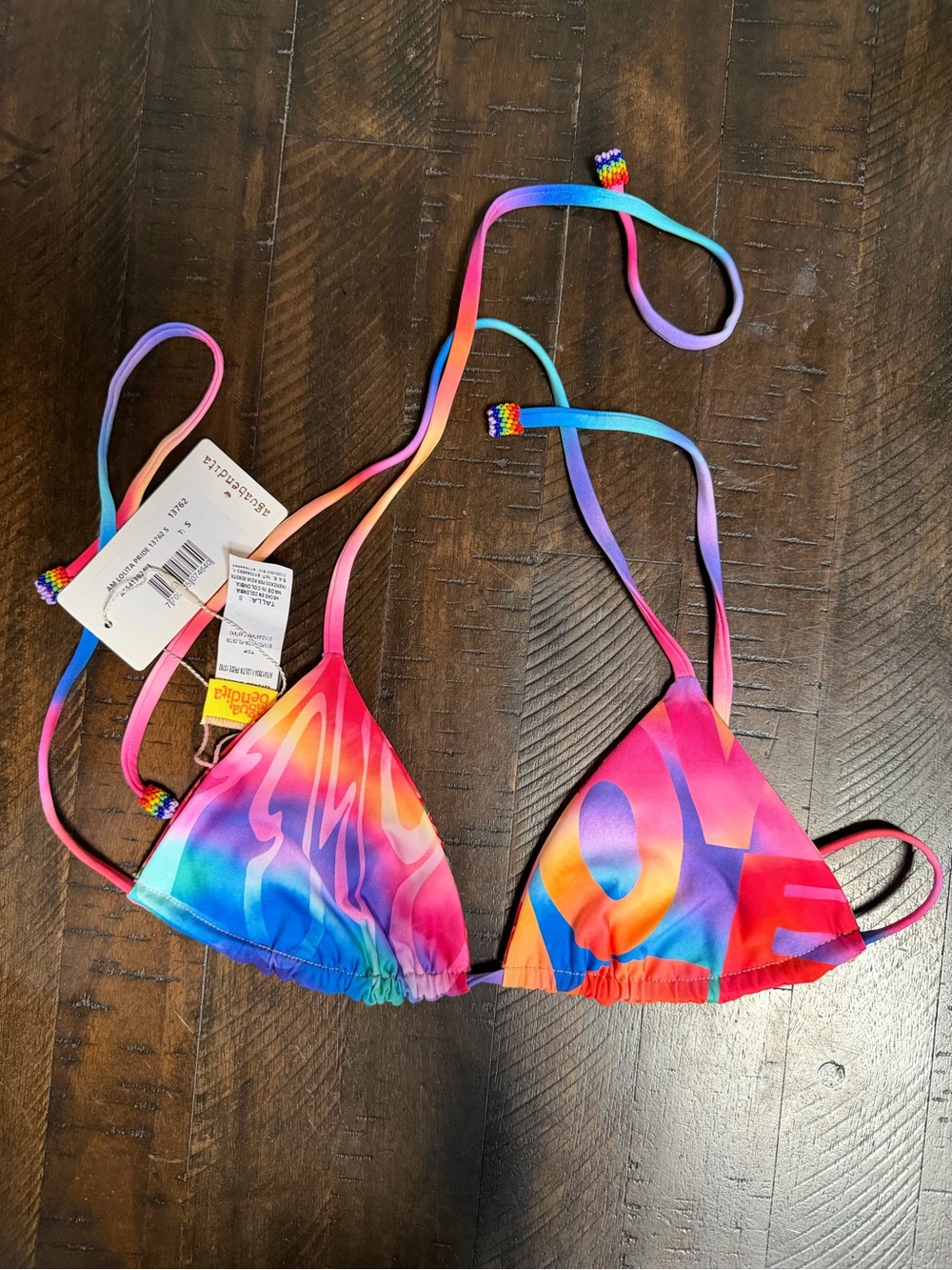 Agua Bendita Reversible Rainbow Triangle Bikini Top - Pink Blue Orange Purple